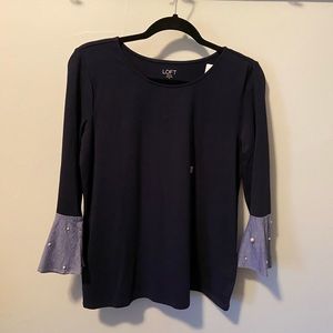 LOFT NAVY blue shirt with pearl sleeves